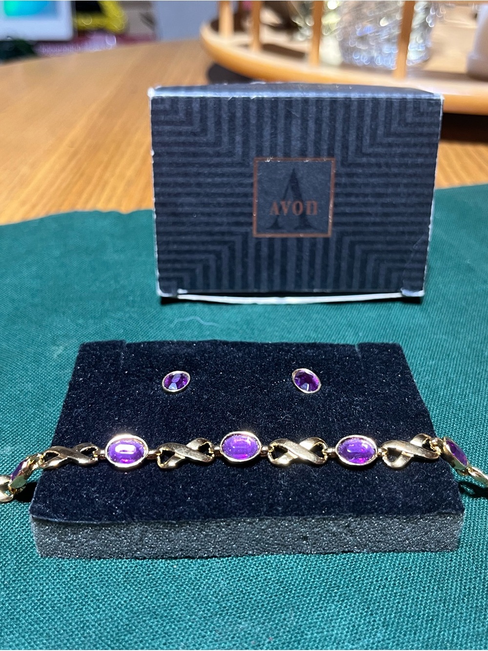 Avon Gold-Tone Bracelet and Purple Stone Stud Earrings